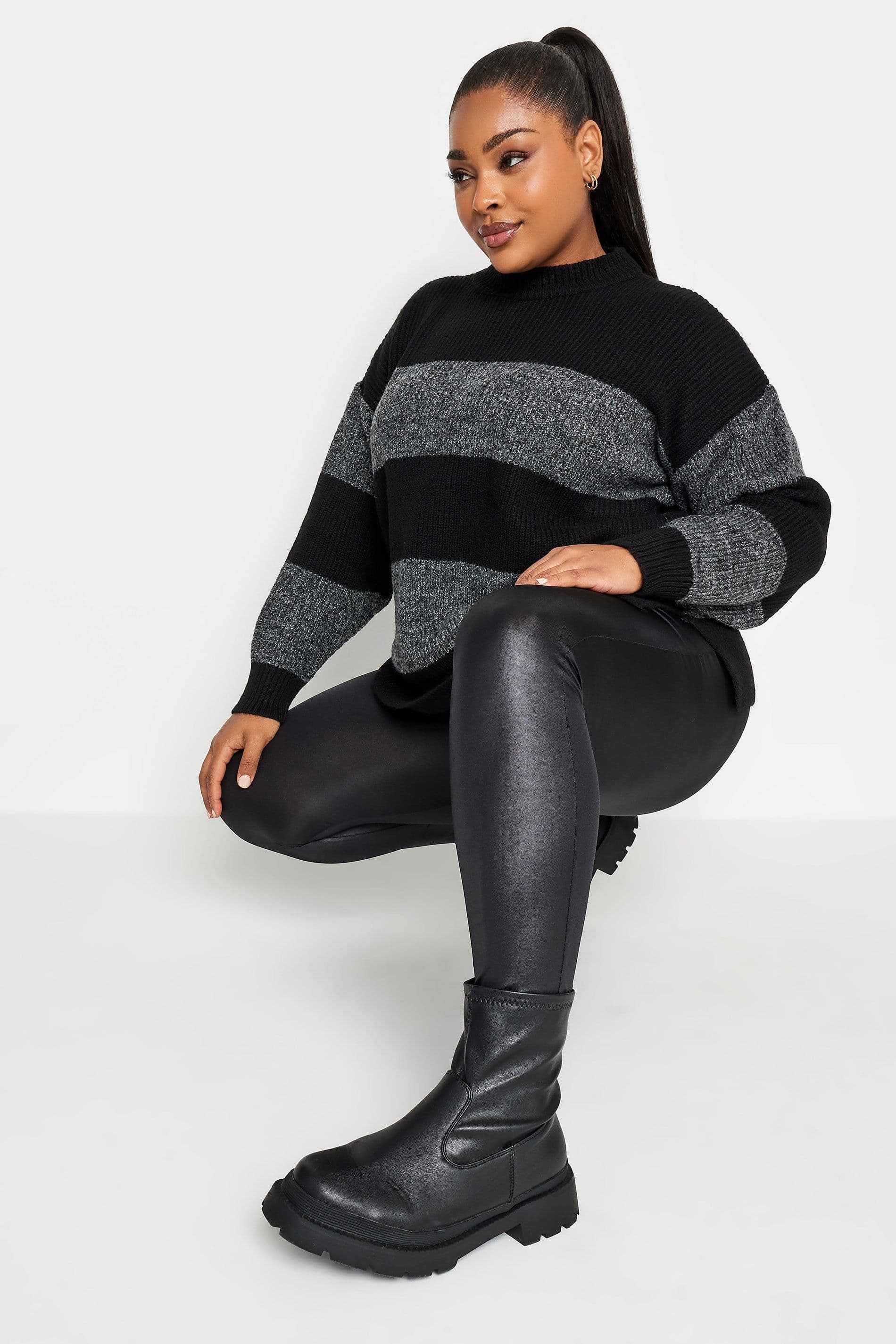 Yours Women's Leather Look Leggings in Black | Size: 18