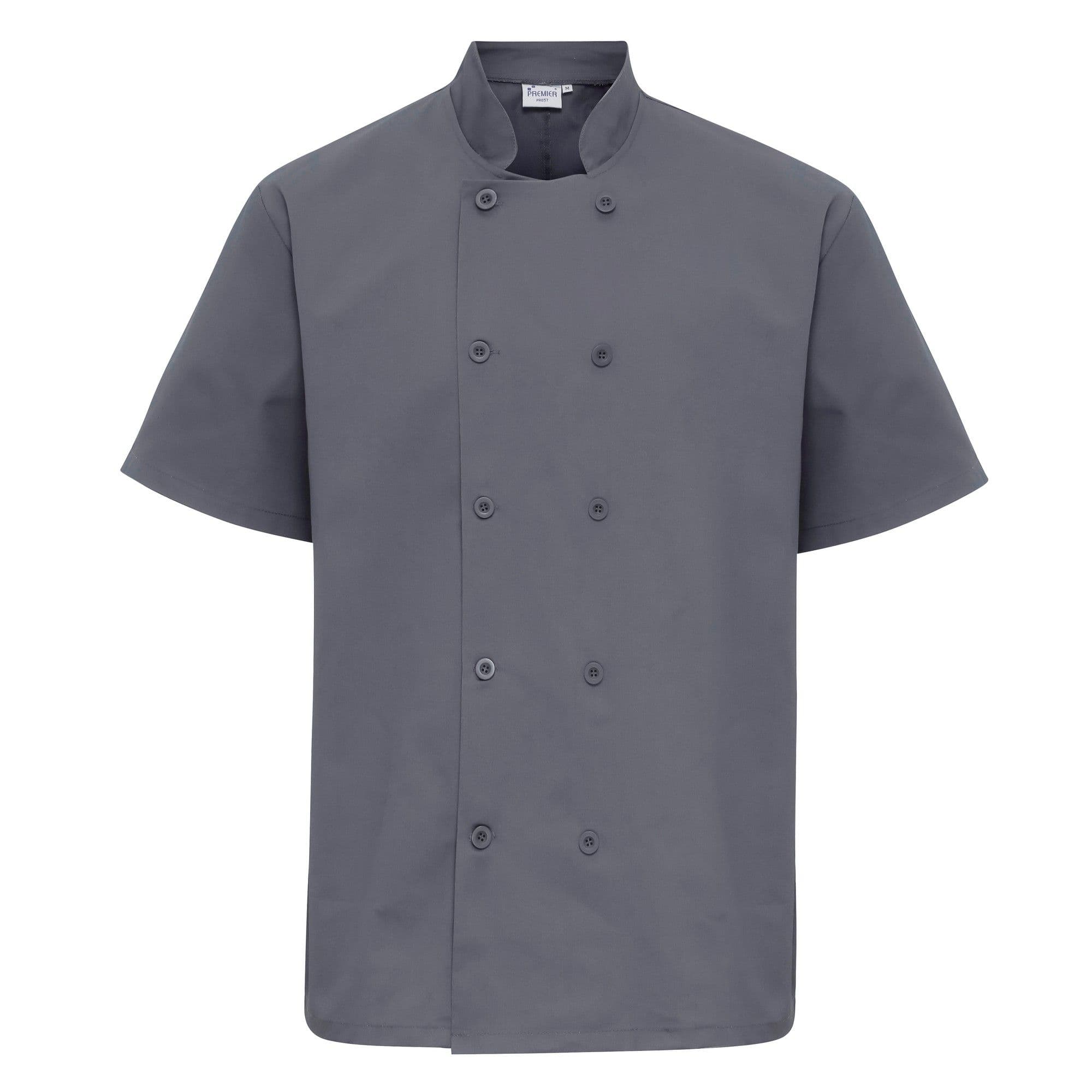 Premier Men's Short Sleeved Chefs Jacket Workwear Pack of 2 in Dark Grey | Size: Large