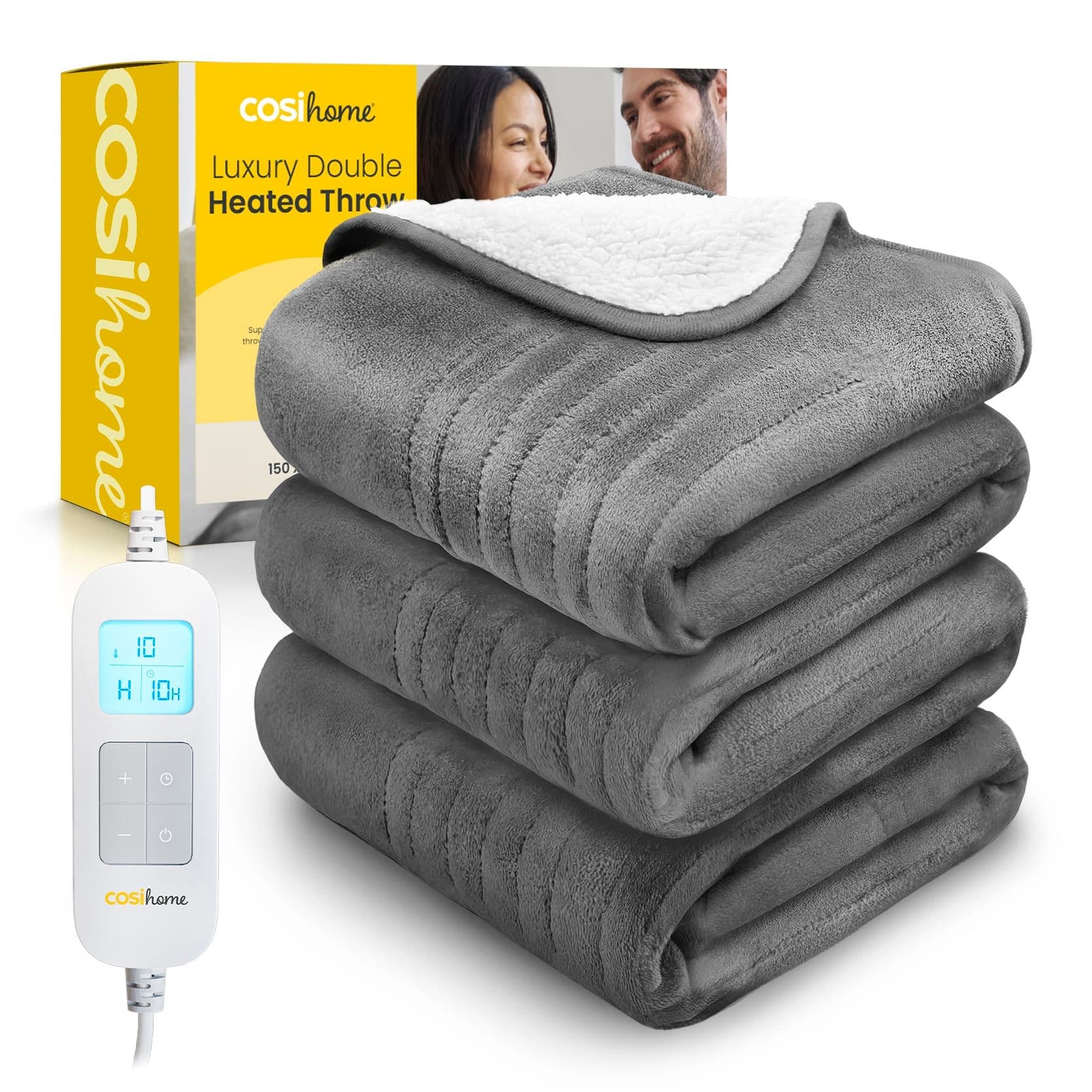 Cosi Home Fleece & Sherpa Electric Heated Throw in Grey | Size: Double