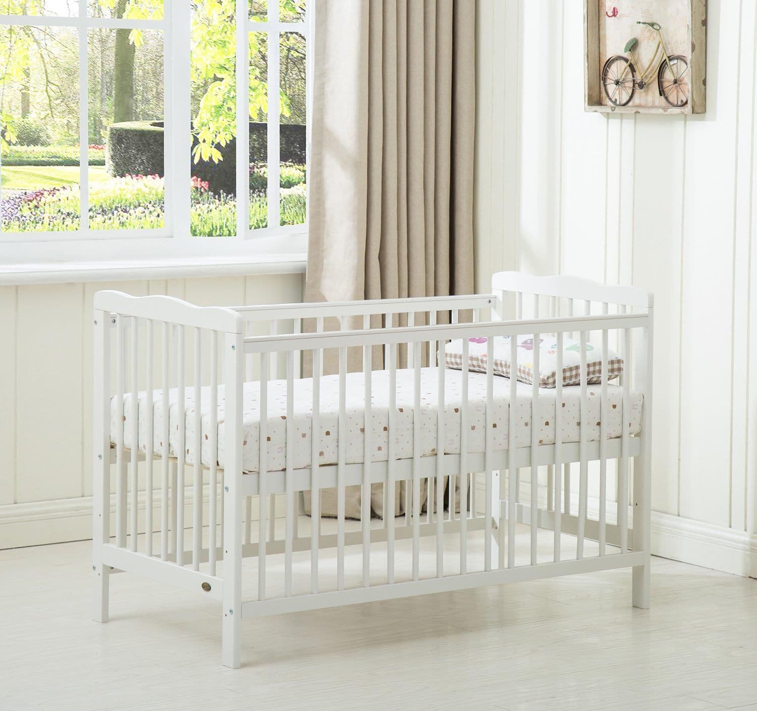 MCC Direct CozyCubs Wooden Baby Cot Crib with Mattress Brooklyn in White | Size: 1 Pack