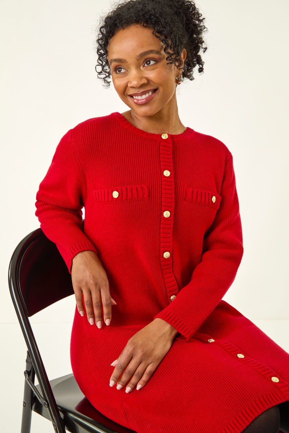 Roman Women's Petite Button Detail Knit Dress in Red | Size: 14