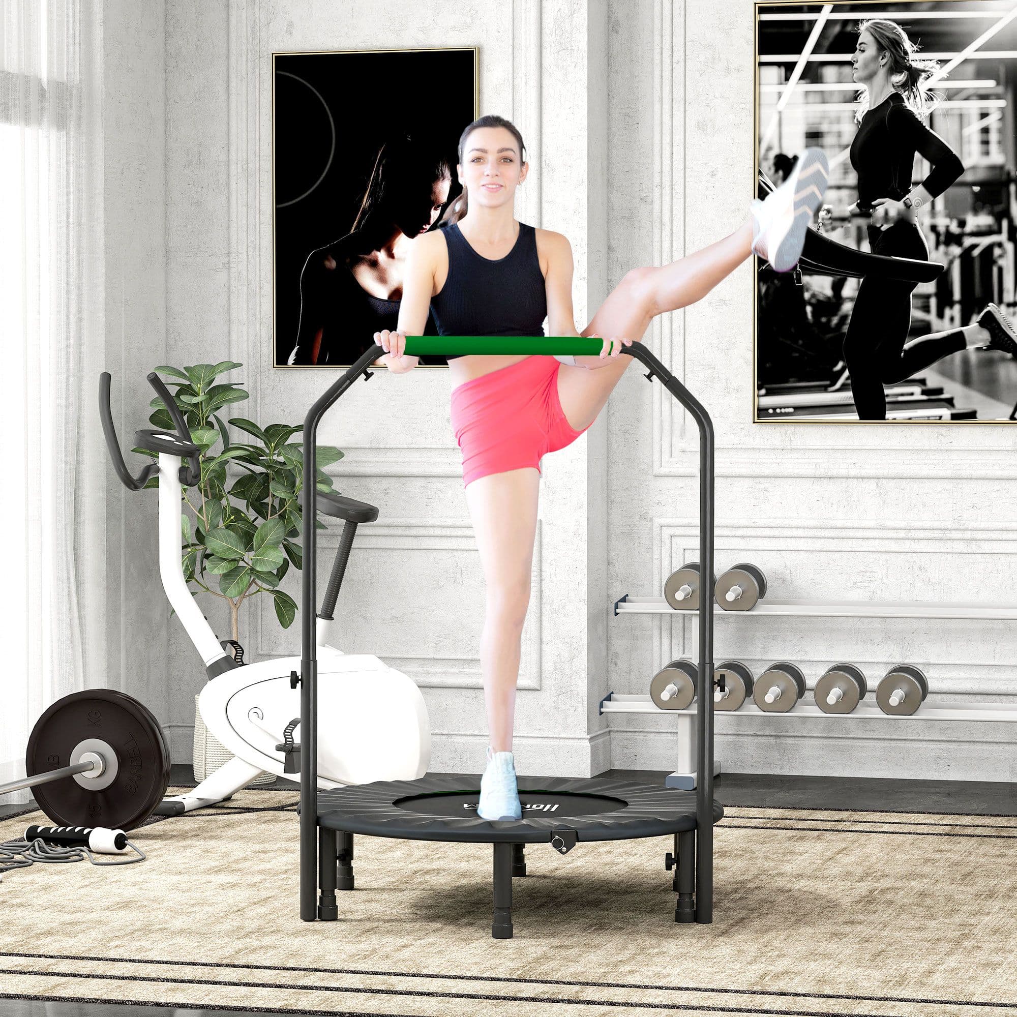 HOMCOM 40" Foldable Mini Fitness Trampoline w/ Foam Handle in Green