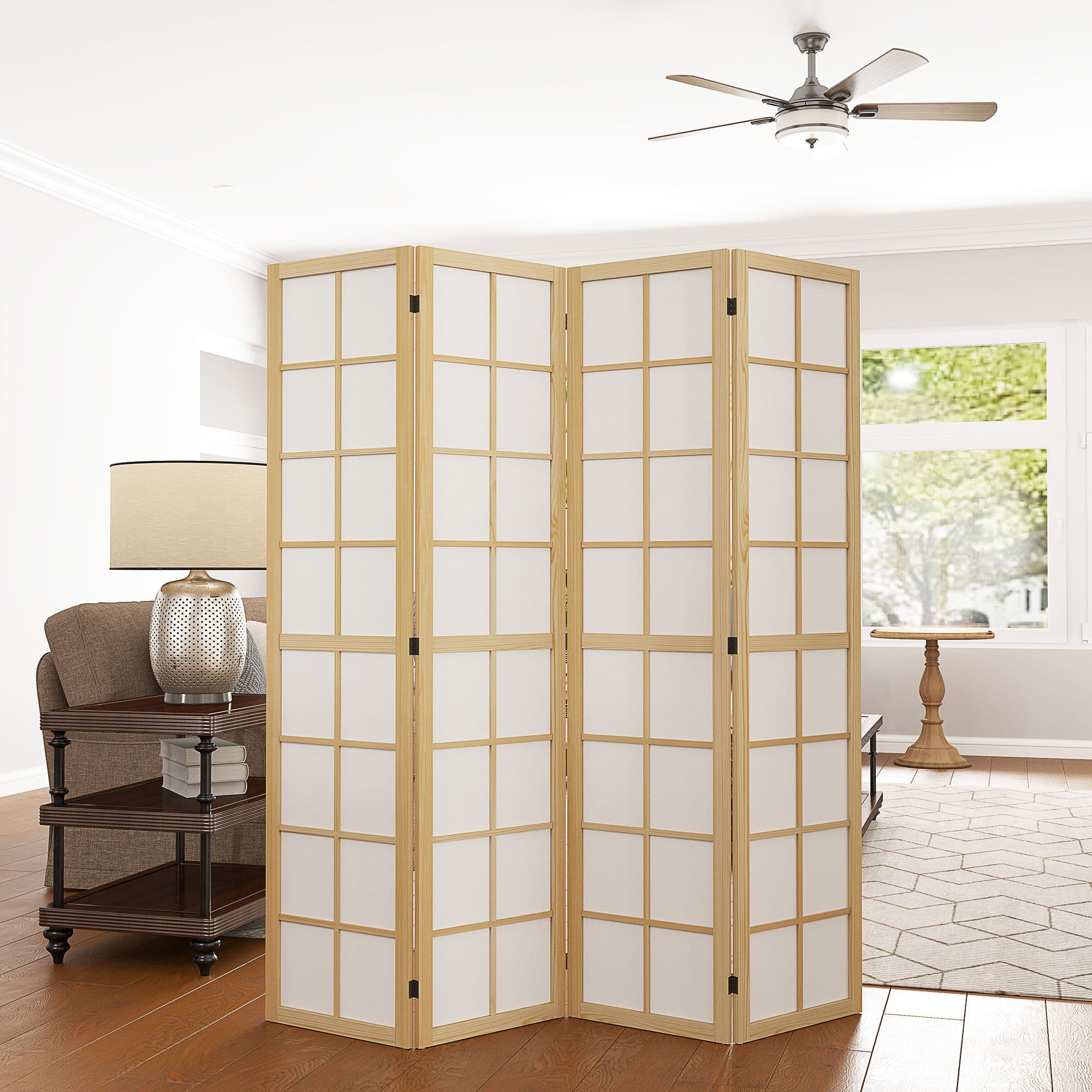 HOMCOM Indoor Room Partition, 4 Panel Folding Room Divider, 160 x 170cm in Natural | Size: 160 x 170 cm