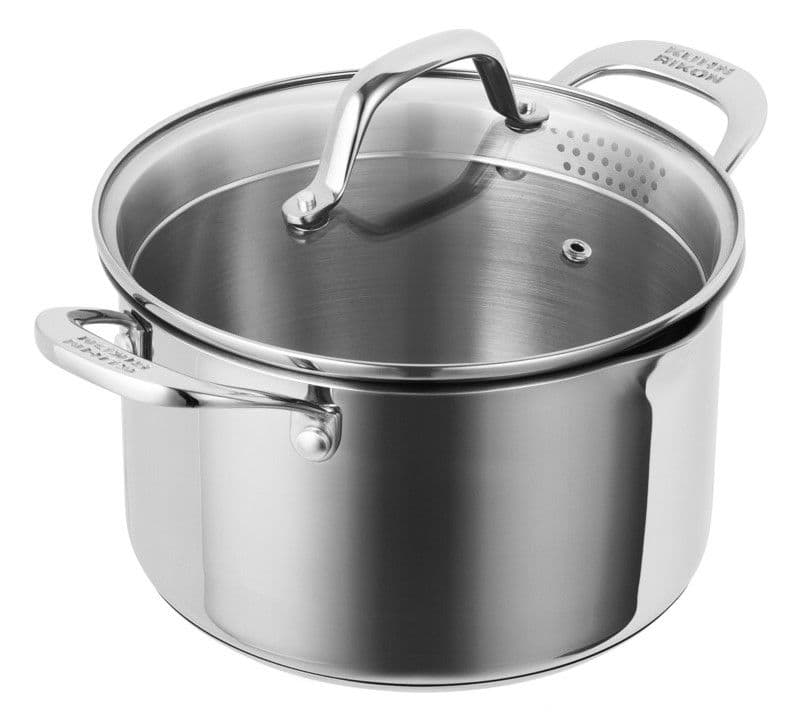 Kuhn Rikon Allround Plus Stainless Steel Casserole Pot with Draining Lid, 20cm/3.7L in Silver