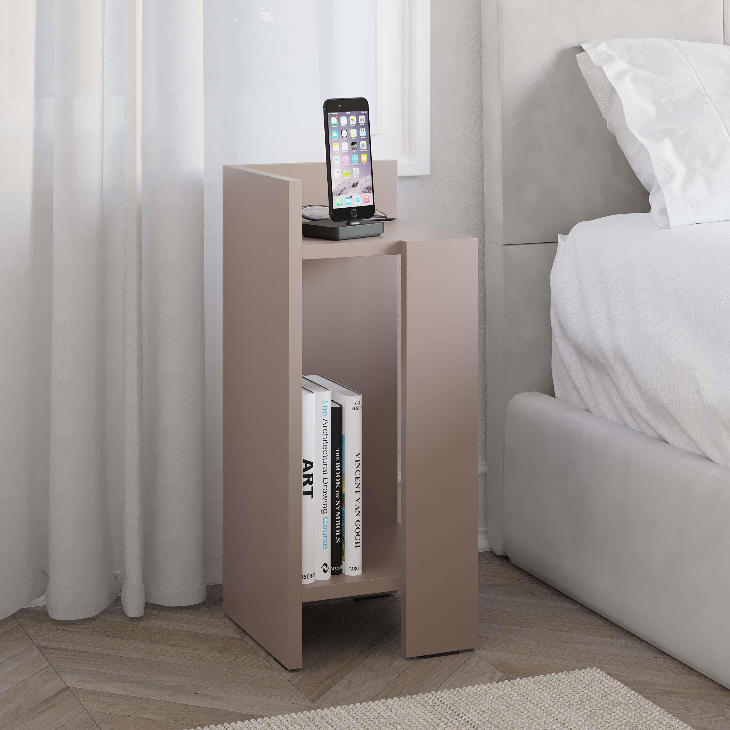 Decortie 'Elos' Modern Narrow Left Module Bedside Table Nightstand 25cm in Grey | Size: 1 Pack