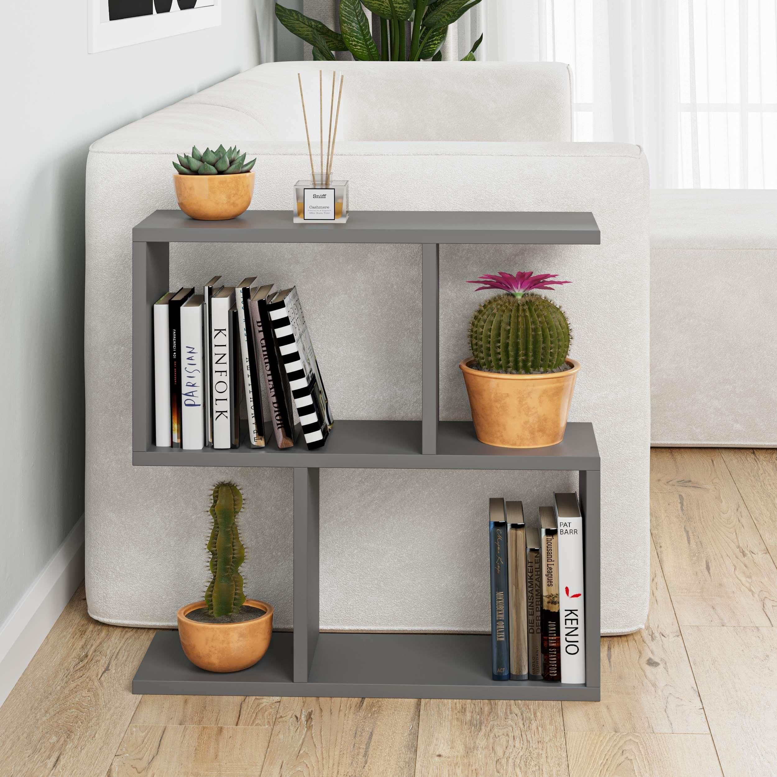 Decortie 'Homemania' Modern 4-Compartment Side Table 60cm - Open Shelf Coffee Table in Dark Grey | Size: 1 Pack