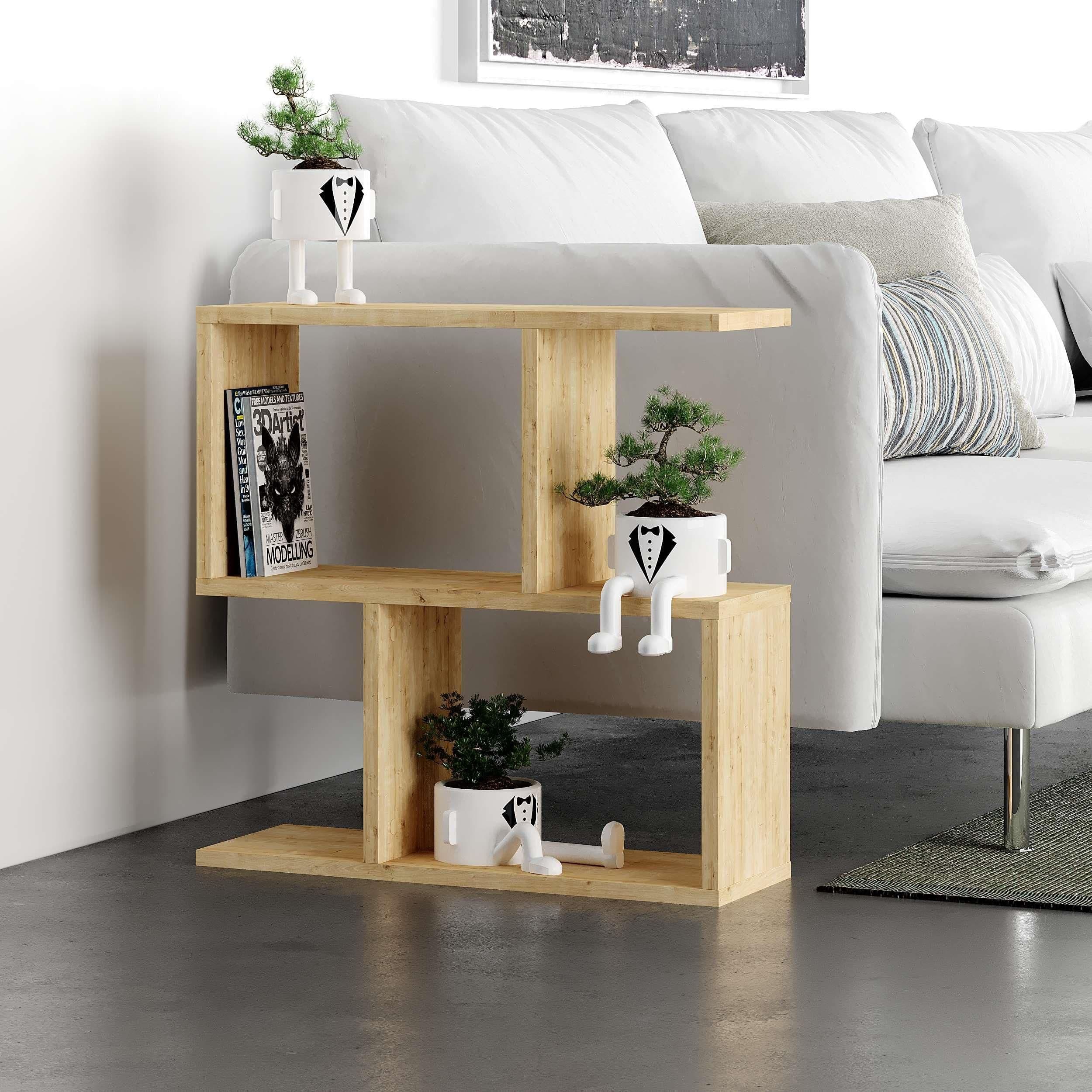 Decortie 'Homemania' Modern 4-Compartment Side Table 60cm - Open Shelf Coffee Table in Natural | Size: 1 Pack