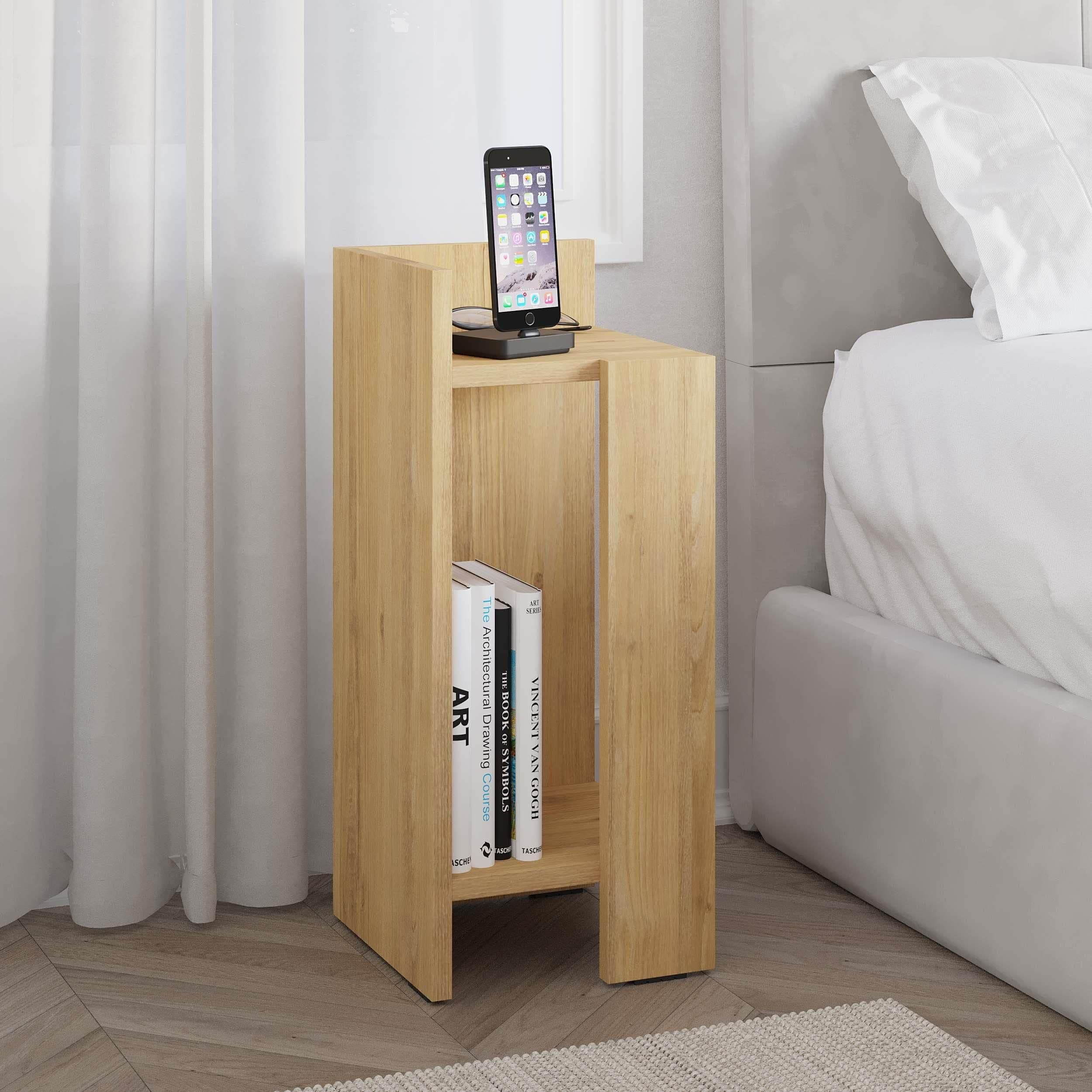 Decortie 'Elos' Modern Narrow Left Module Bedside Table Nightstand 25cm in Natural | Size: 1 Pack