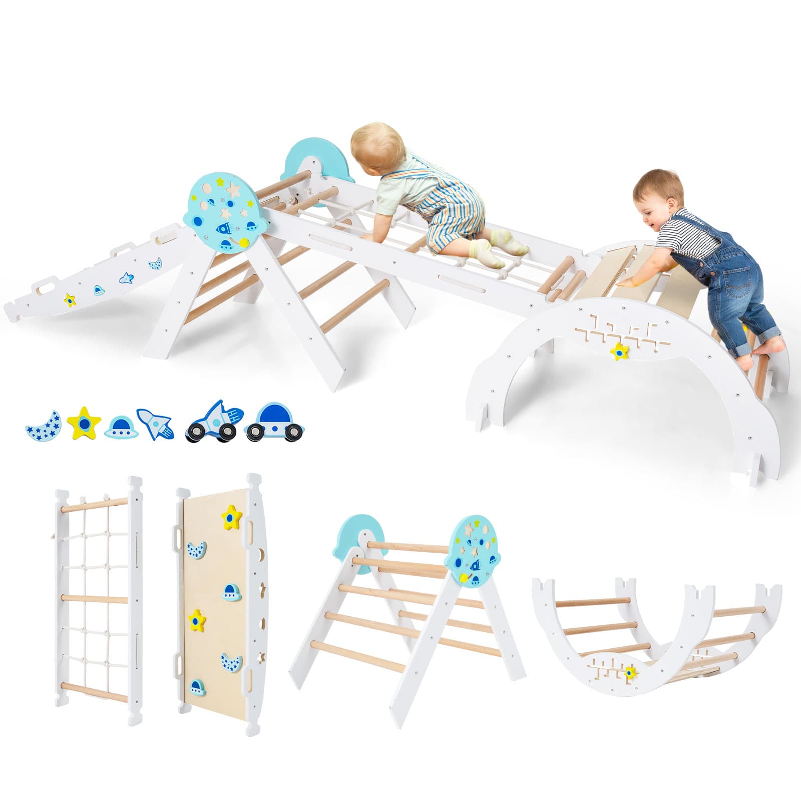COSTWAY 8-in-1 Triangle Set Foldable Climbing Toys for Toddlers White