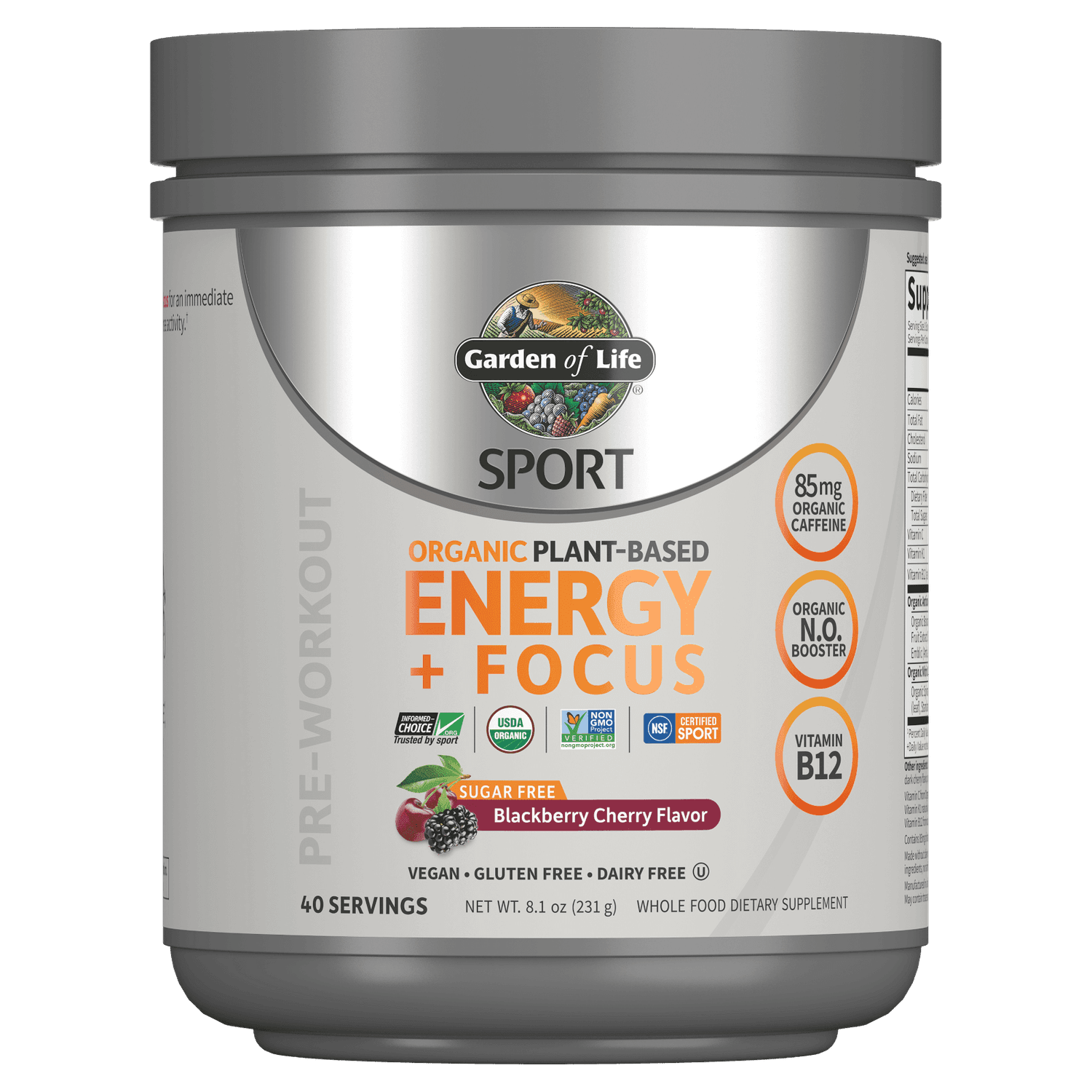 Sport organic plant-based energy + focus 231g power with organic antioxidant - Garden of Life®