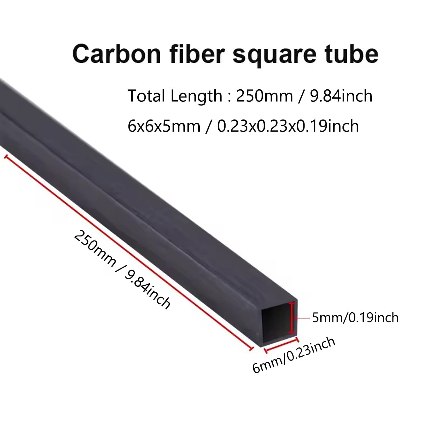 Fiber Square Tube  (length 250mm) Square Tube Carbon Square Tube