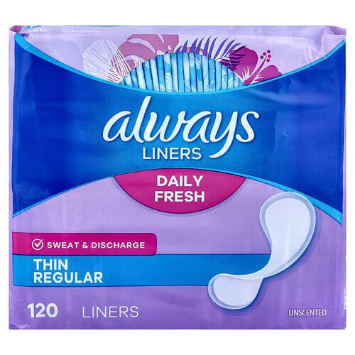 Always, Daily Fresh Liners, Thin, Regular Unscented, 120 Liners