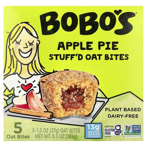 Bobo's Oat Bars, Stuff'd Oat Bites, Apple Pie, 5 Bites, 1.3 oz (37 g) Each