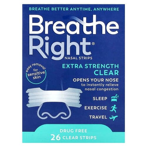 Breathe Right, Nasal Strips, Clear, For Sensitive Skin, 26 Clear Strips