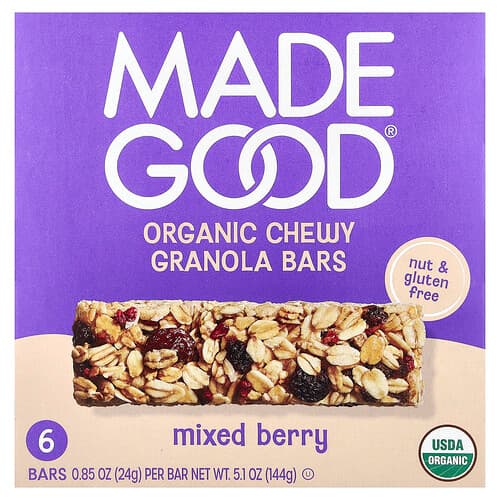 MadeGood, Organic Chewy Granola Bars, Mixed Berry, 6 Bars, 0.85 oz (24 g) Each