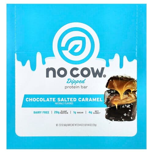 No Cow, Dipped Protein Bar, Chocolate Salted Caramel, 12 Bars, 2.12 oz (60 g) Each