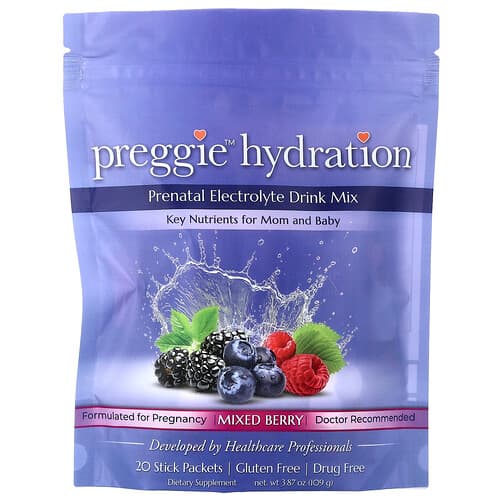 Preggie, Hydration, Prenatal Electrolyte Drink Mix, Mixed Berry, 20 Stick Packets, 0.14 oz (5.4 g) Each