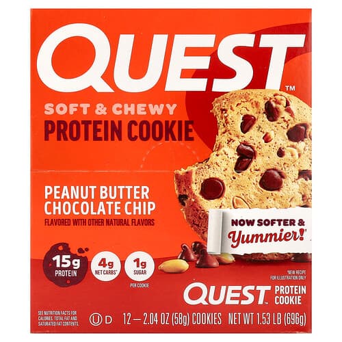 Quest Nutrition, Protein Cookie, Peanut Butter Chocolate Chip, 12 Cookies, 2.04 oz (58 g) Each