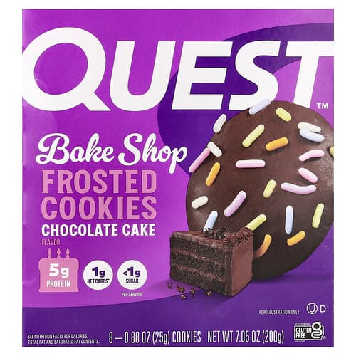 Quest Nutrition, Bake Shop, Frosted Cookies, Chocolate Cake, 8 Cookies, 0.88 oz (25 g) Each