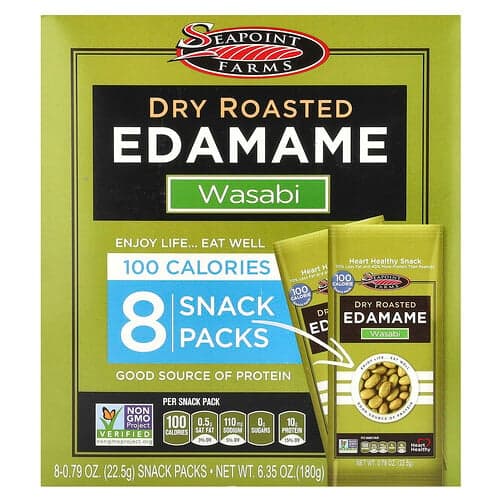 Seapoint Farms, Dry Roasted Edamame, Wasabi, 8 Snack Packs, 0.79 oz (22.5 g) Each