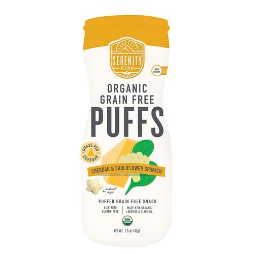 Serenity Kids, Organic Grain Free Puffs, Cheddar & Cauliflower Spinach, 1.5 oz (42 g)