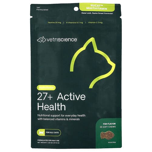 VetriScience, NuCat™ Multivitamin, For All Cats, Fish, 30 Soft Chews, 1.32 oz (37.5 g)