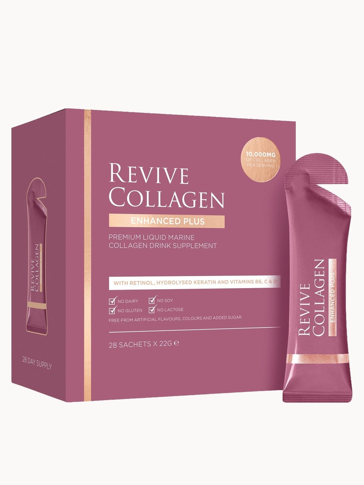 Revive Collagen Enhanced Plus 10,000mgs Liquid Hydrolysed Marine Collagen Sachet (28 Day)