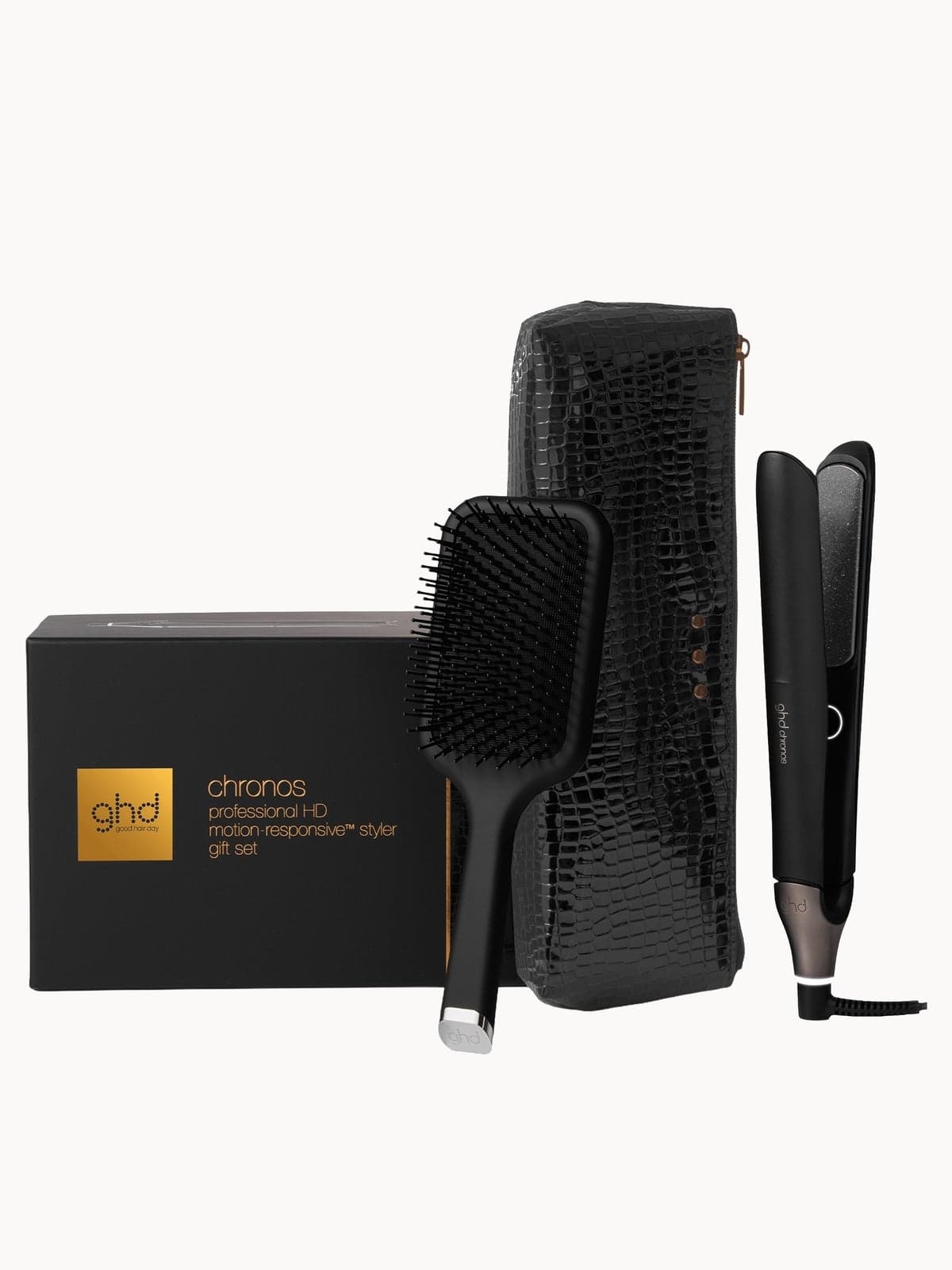 ghd Chronos Styler gift set with paddle brush and styler bag