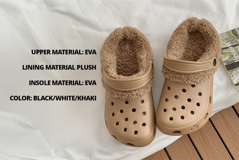 Unisex Croc- Fleece Lined Fuzzy Shoes, UK 5-5.5, Khaki | Wowcher