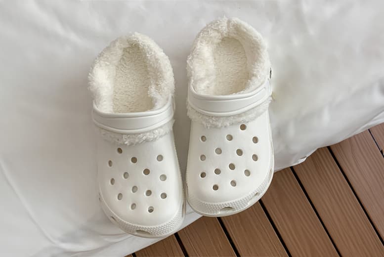 Unisex Croc- Fleece Lined Fuzzy Shoes, UK 5-5.5, White | Wowcher