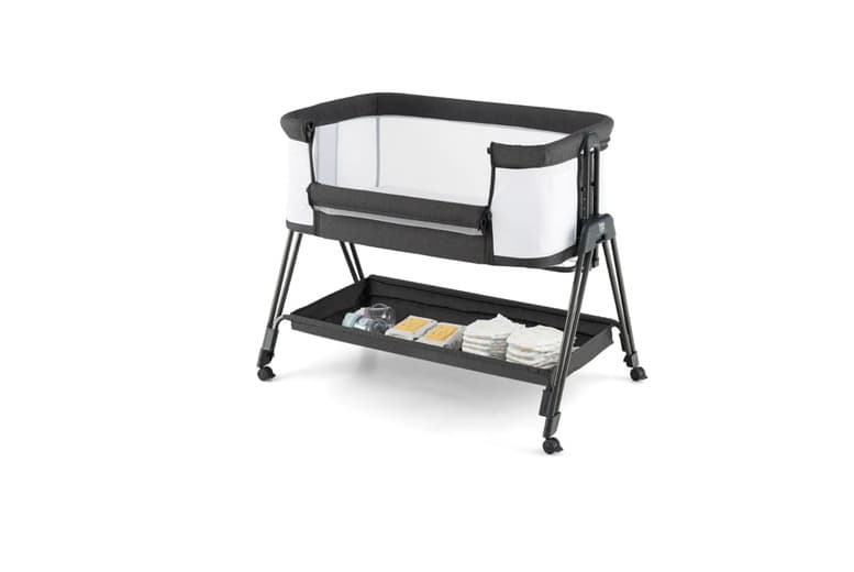Infant Adjustable Bedside Crib with Mesh Sides and Soft Mattress | Wowcher