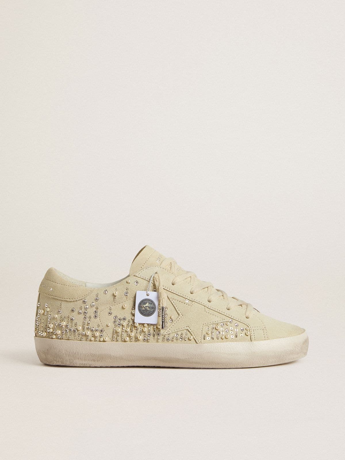 Golden Goose - Women’s Super-star In Beige Suede With Pearls And Swarovski Crystals, Woman, Size: 40