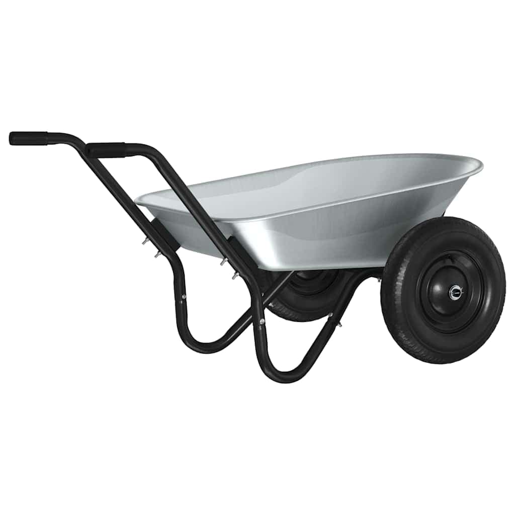 Wheelbarrow Silver and Black Galvanized Steel Gardening Tool Cart Mover  vidaXL