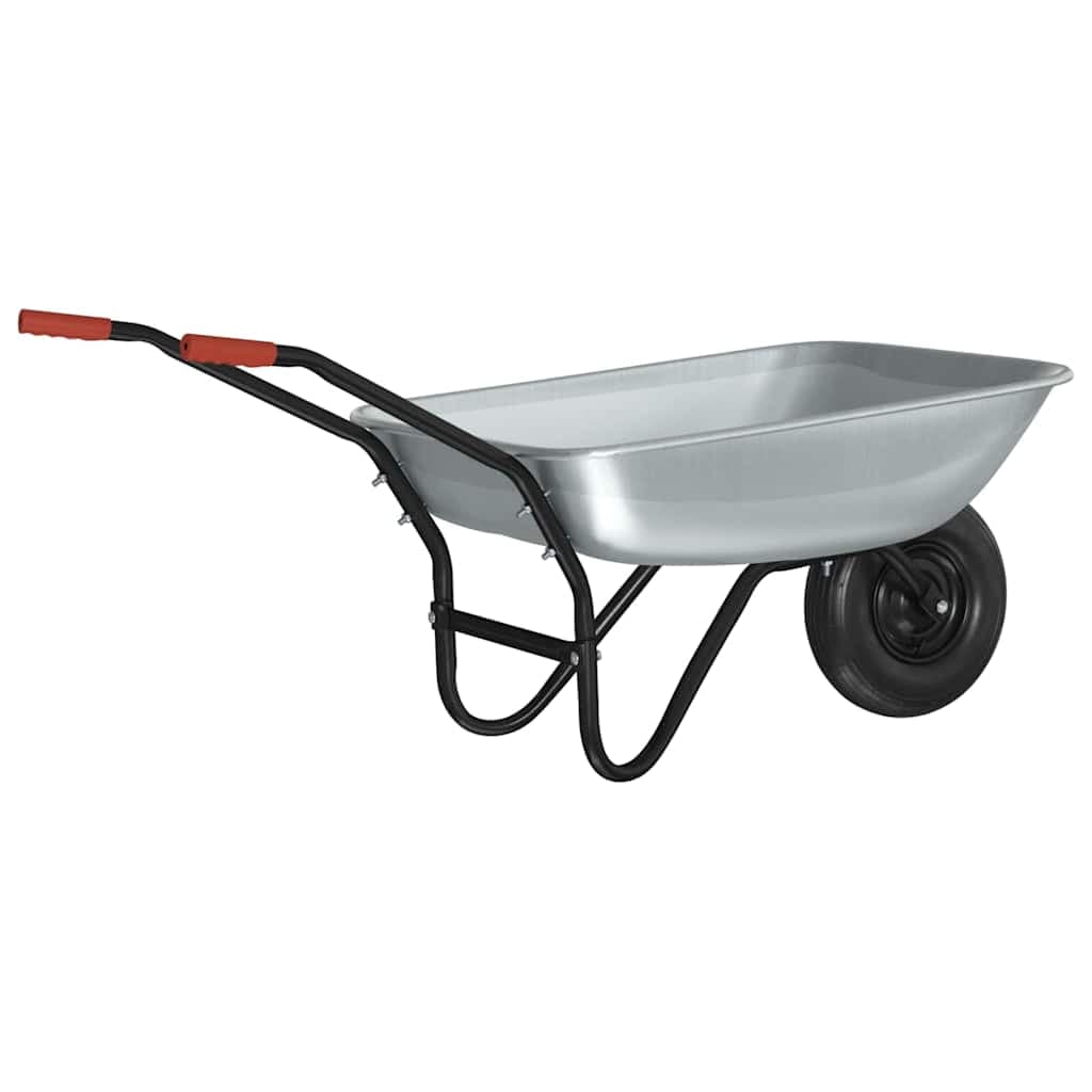 Wheelbarrow Silver and Black Galvanized Steel Gardening Tool Cart Mover  vidaXL
