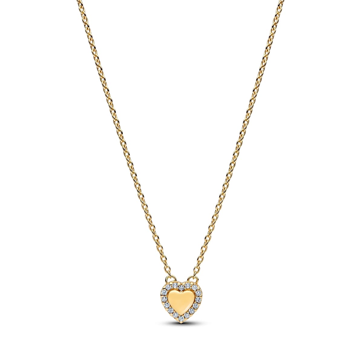 Pandora Gold Engravable Heart Halo Collier Necklace - 45cm