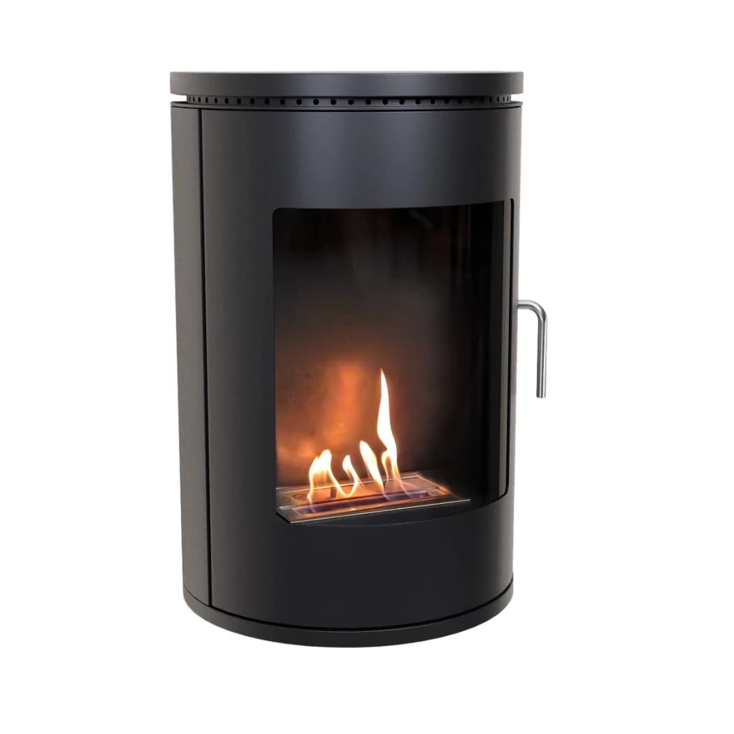 ScandiFlames Richmond wall-mounted bioethanol fireplace | Curved front and wide flame view in classic stove design