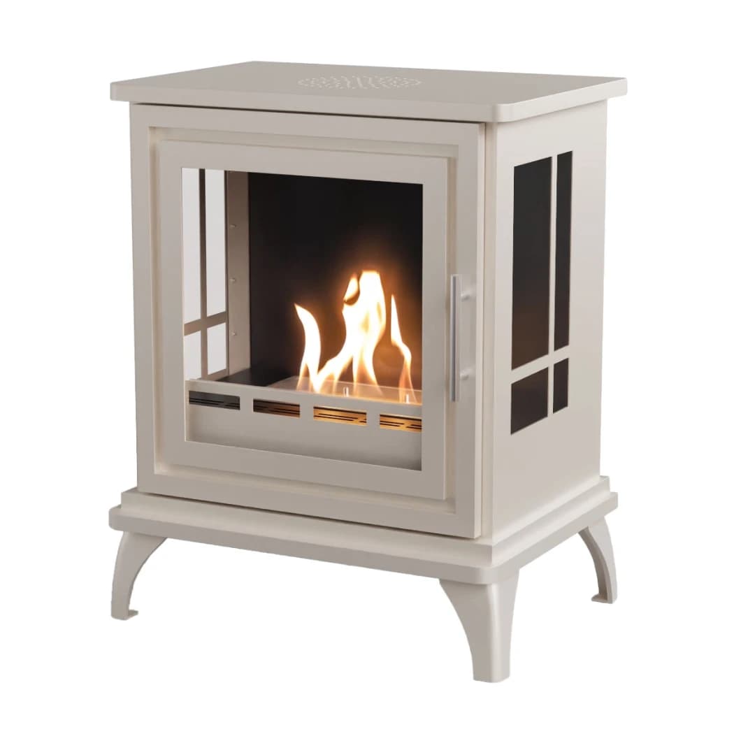 ScandiFlames Nashville Oyster White - Freestanding Bioethanol Fireplace Stove - 6 hour burn time - 2 kW heat effect