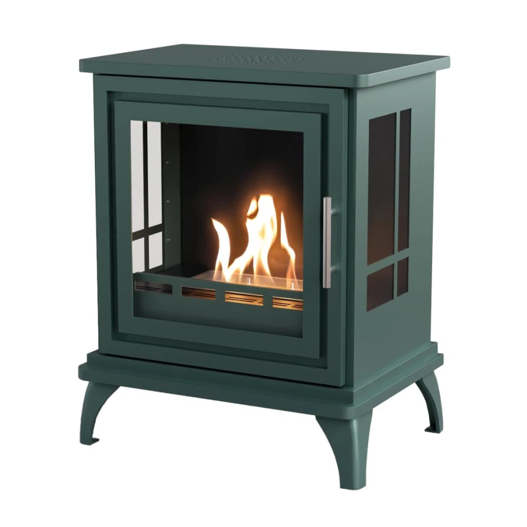 ScandiFlames Nashville Black Green – Freestanding Bioethanol Fireplace Stove – 6 hour burn time – 2 kW heat effect