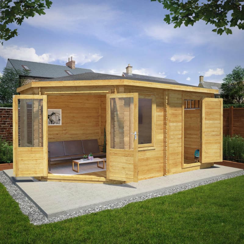 Adley 5m x 3m Dorchester Corner Log Cabin With Side Shed- 28mm