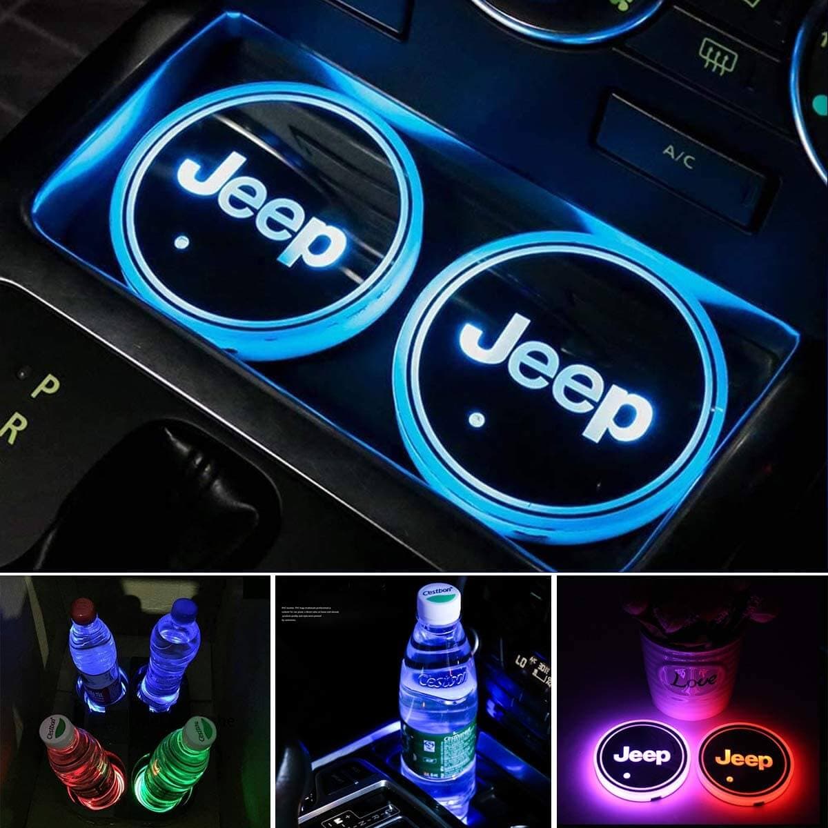 2X LED JEEP Cup Holder Lights with 7 Colors Changing
