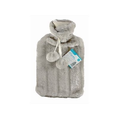 Ashley 2L Hot Water Bottle With Plush Faux Fur Cover, Light Grey