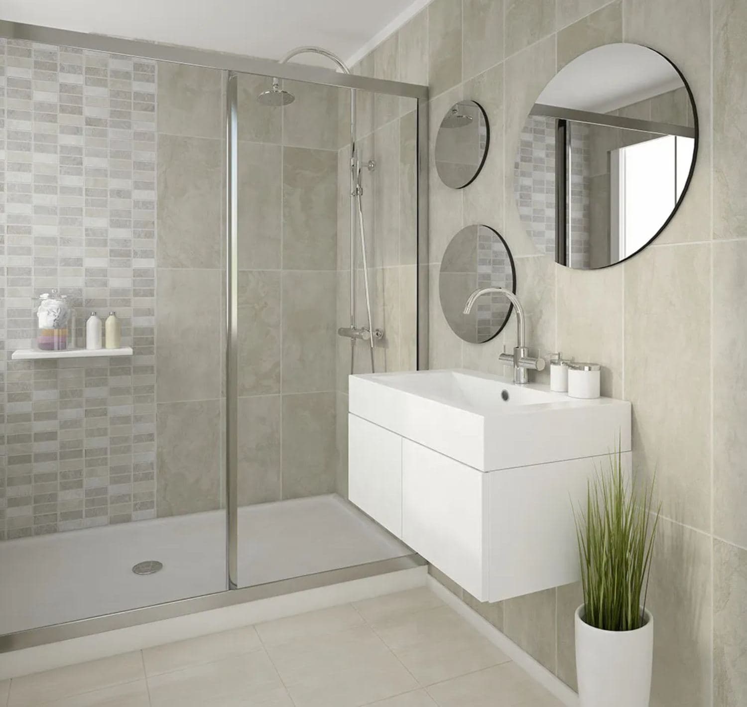 Vilo Grey Marble Mosaic Internal Décor Panel - Length 2.65m x Width 250mm - Pack of 4