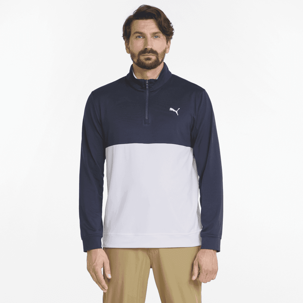 Puma Gamer Colorblock 1/4 Zip Navy Blazer/Bright White - M Size: Mediu