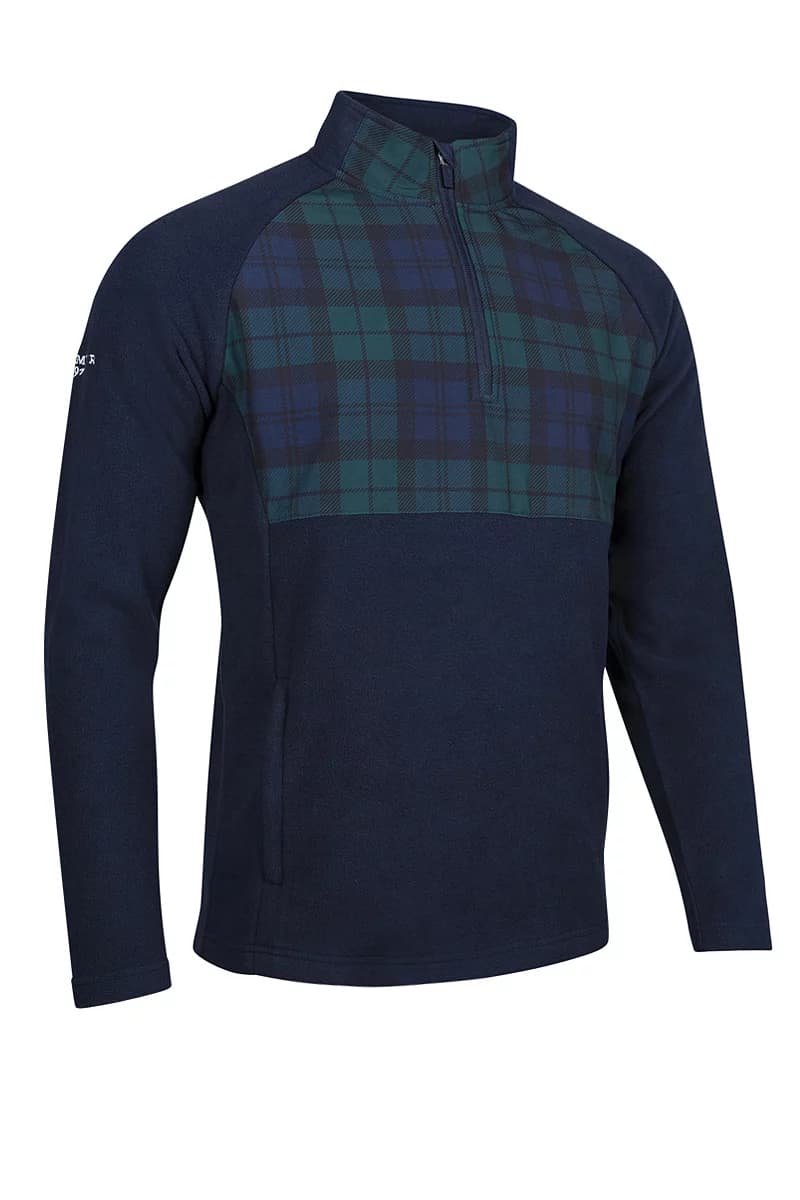 Mens Quarter Zip Fleece Hybrid Performance Midweight Golf Midlayer Sale Navy/Tartan S