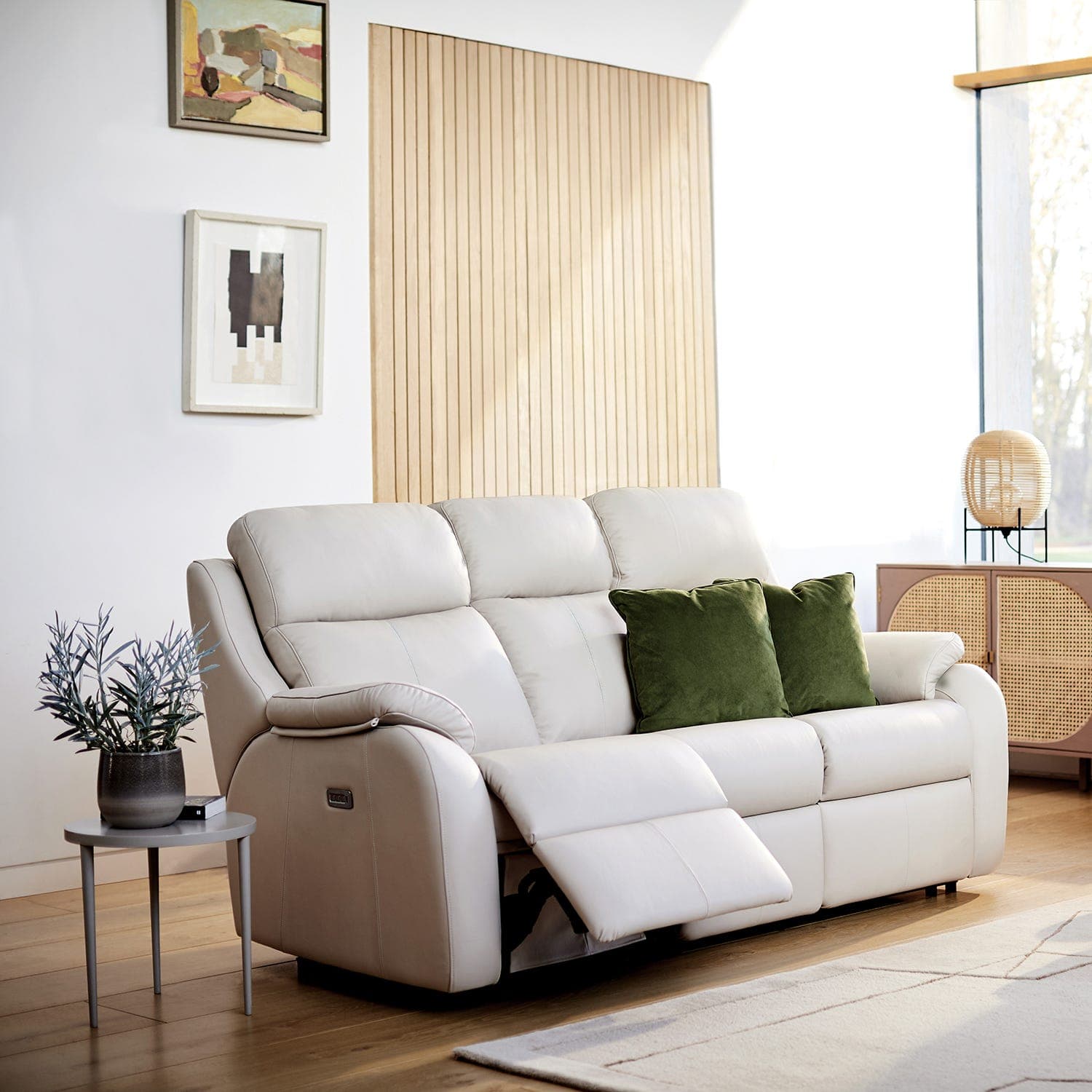 G Plan Kingsbury 2 Seater Manual Fabric Recliner Sofa, Stipple Ecru