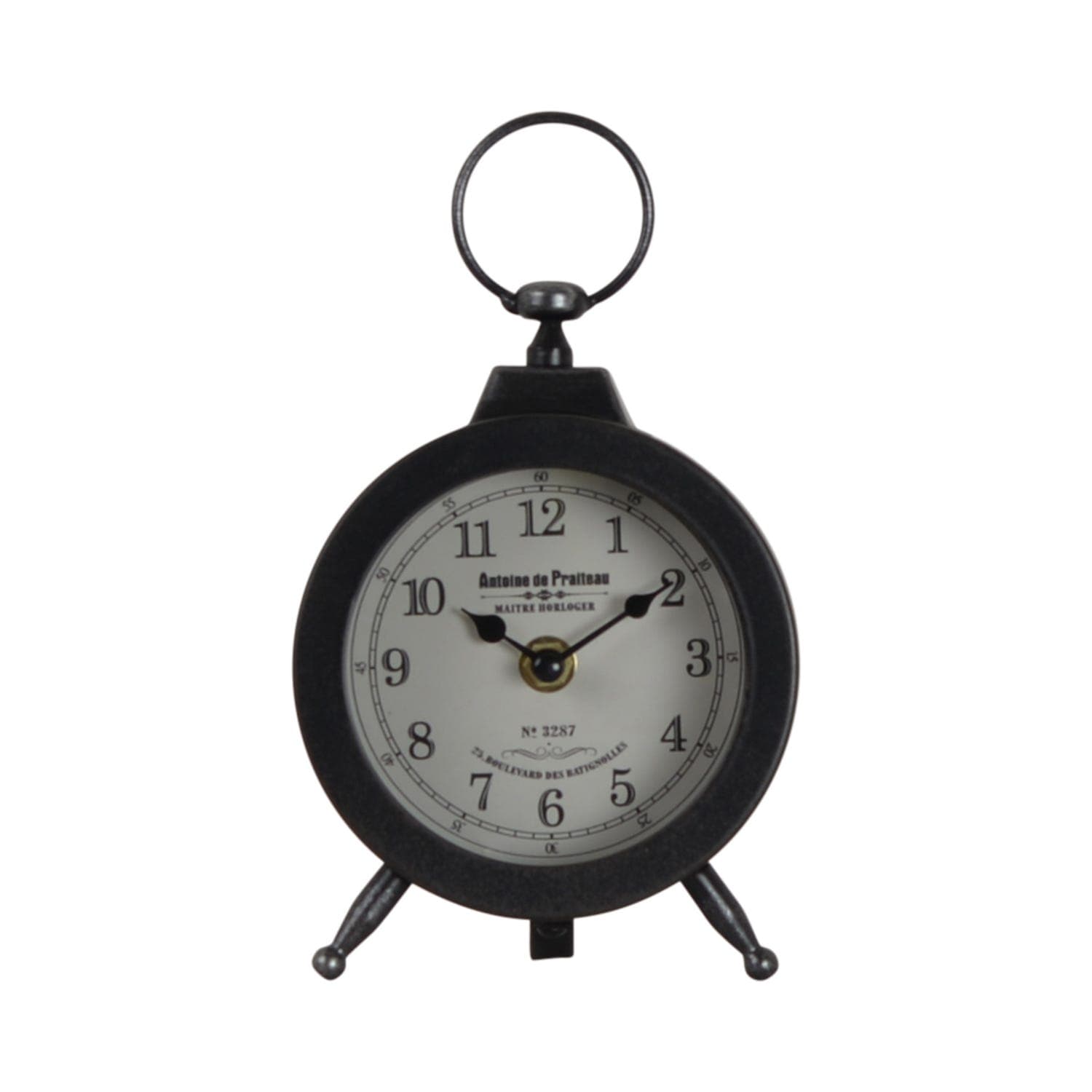 Casa Antique Metal Table Clock, 21cm, Black