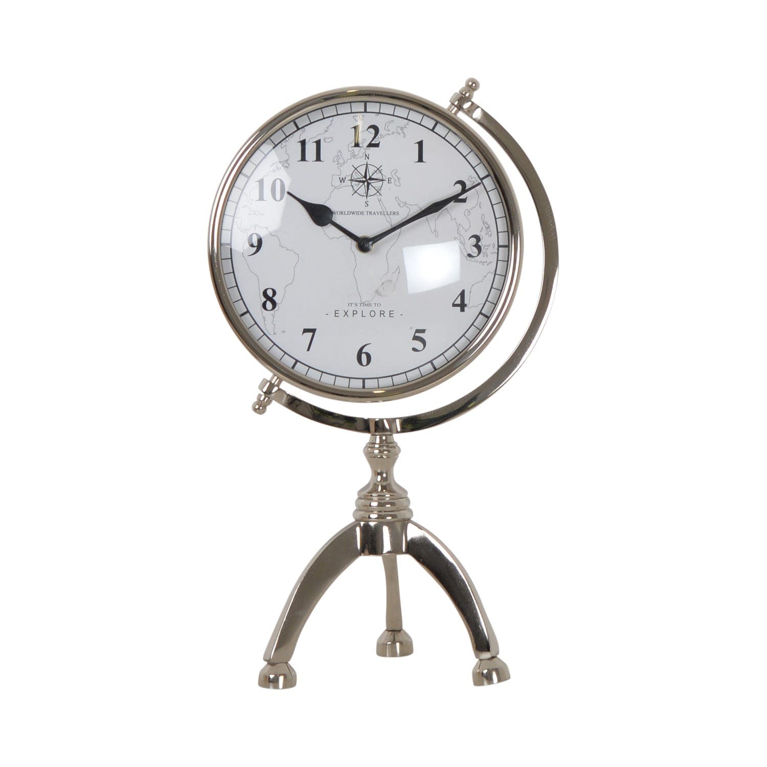 Casa Globe Style Table Clock, 38cm, Silver