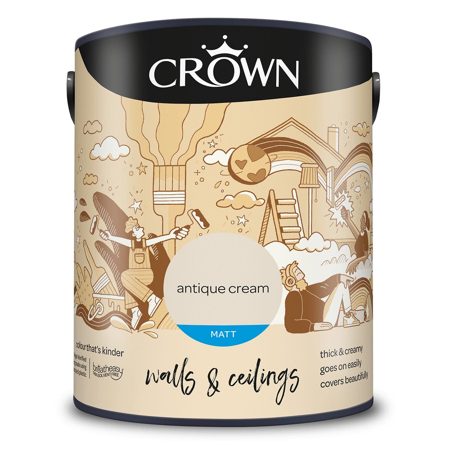 Crown Matt Emulsion Paint, 5L, Antique Cream