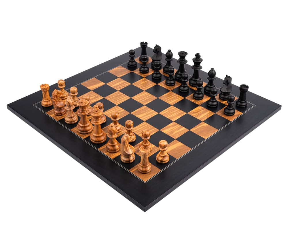 Rechapados Ferrer Black & Olive Deluxe Staunton 40cm Chess Set with Case
