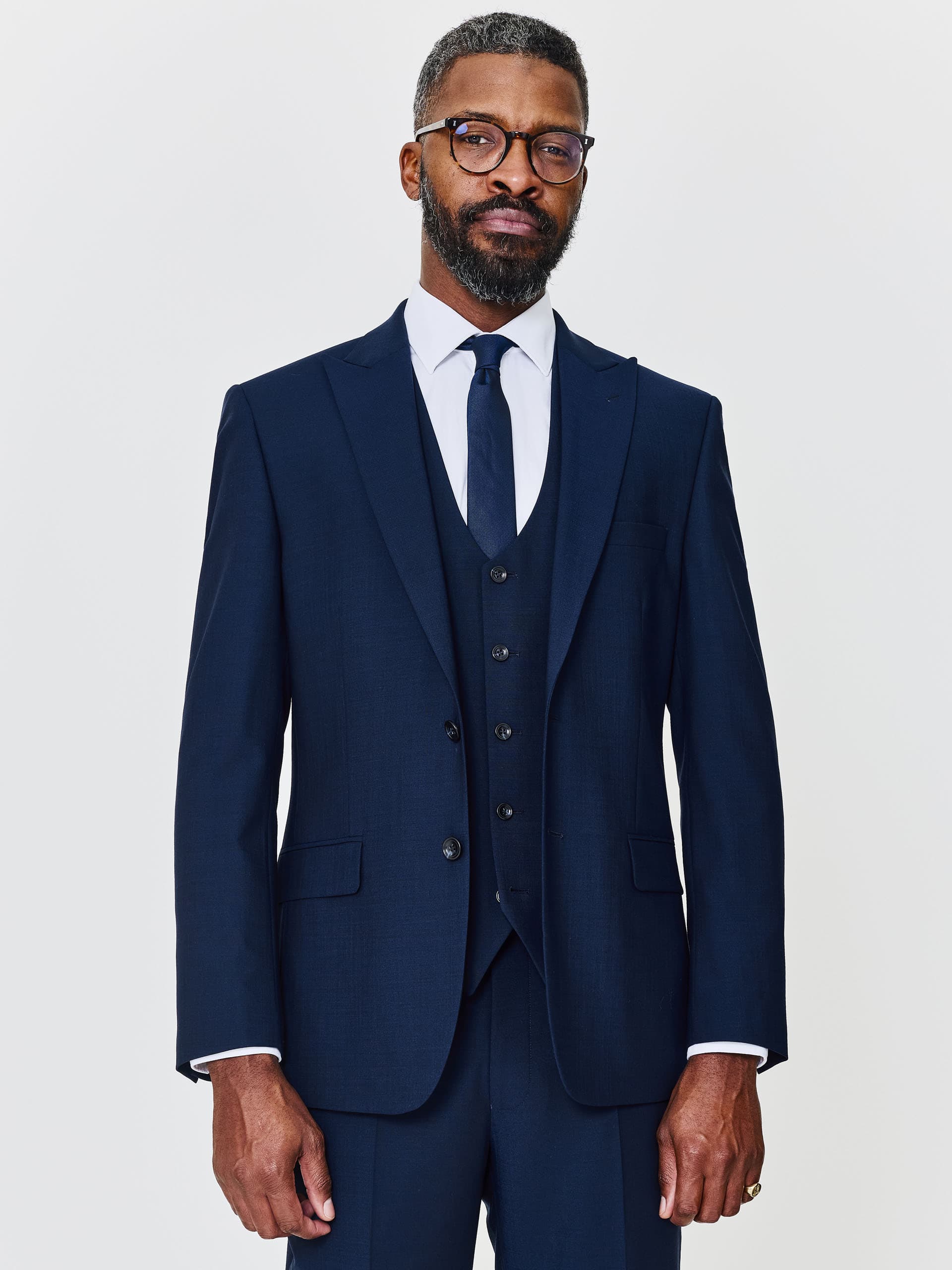Tailor Square Mens Tailored Fit Navy Plain Three Piece Suit 38 L
